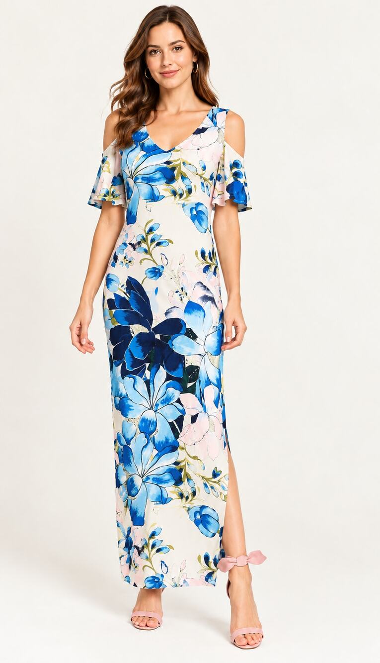Rachel Rachel Roy Printed Cold Shoulder Jersey Maxi Dress Floral Womens Small